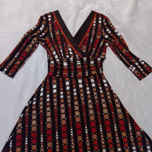 Studio One Vtg Y2K Babydoll Empire Waist Stretchy Brown‎ Polka Dot Dress. Sz 12 - Picture 1 of 13